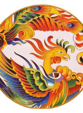 五彩凤凰瓷盘摆件掐丝珐琅彩新中式玄关客厅坐盘景泰蓝手工礼品