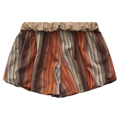 310MOOD亚麻条纹花苞短裤