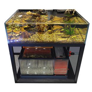 方形溪流缸鱼缸全套岩板60方缸底滤水工业风鸭侧溢流兰寿缸定制