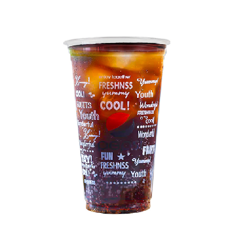 500ML加厚一次性百事可乐饮料杯塑料杯商用1000个可封口带盖700cc