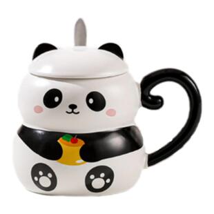 奶fufu马克杯可爱超萌动物卡通陶瓷水杯大口径带盖熊猫女生办公室