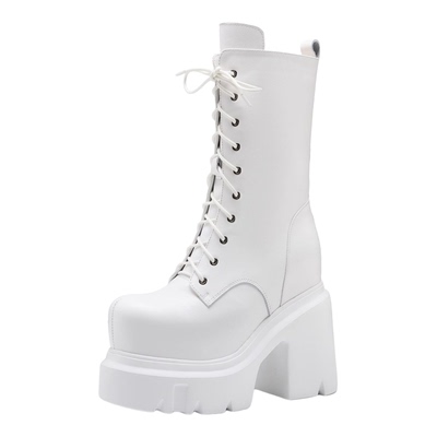 复古真皮内增高14CM马丁靴女