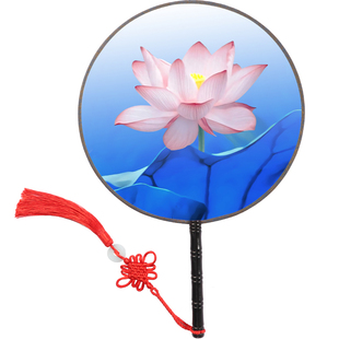 成人双面团扇古典宫扇中国风圆扇子绢布女扇表演出跳舞蹈扇汉服扇