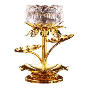 琉璃供佛酥油灯座家用供佛灯长明灯蜡烛底座七彩水晶玻璃莲花烛台