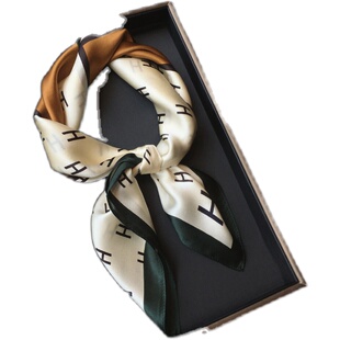 杭州丝绸真丝围巾拼色经典字母100%桑蚕丝丝巾女70cm方巾披肩春秋