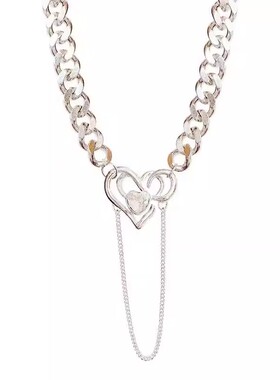 哈风粗链条爱心桃心锁骨链