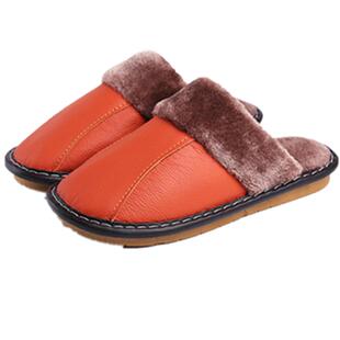 海宁皮拖鞋冬季居家居男女真皮地板拖鞋实心底室内情侣保暖棉拖鞋