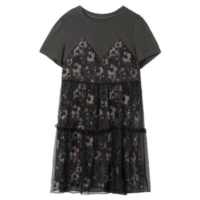 拼接中裙套头短袖连衣裙