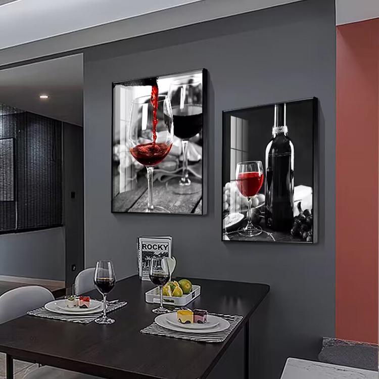 轻奢餐厅装饰画现代简约红酒杯黑白挂画北欧饭厅厨房餐桌墙面壁画