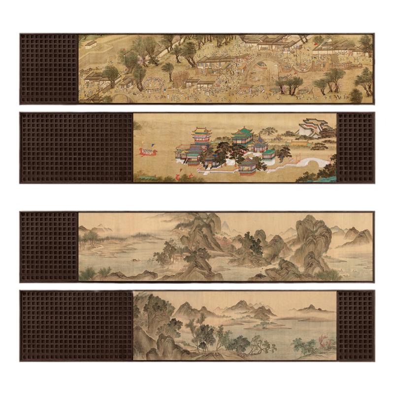 客厅新中式装饰画长条风景肌理