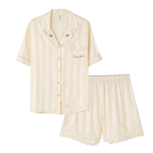 思莉太太情侣睡衣夏季冰丝短袖女士高级感2024新款夏天男士家居服