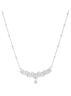 邱园｜龟背竹心形蕾丝珍珠项链