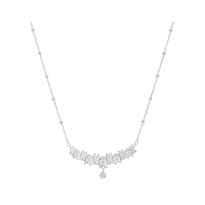 邱园｜龟背竹心形蕾丝珍珠项链