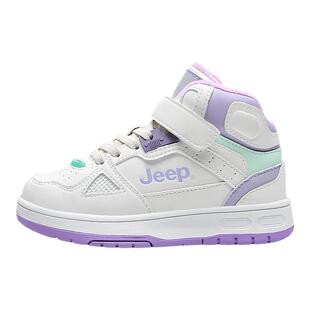 JEEP女童高帮板鞋秋冬儿童运动鞋加绒二棉魔术贴男童休闲鞋子女孩
