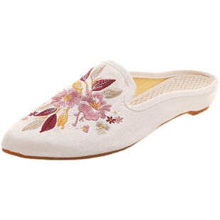 春秋新品绣花鞋拖鞋脸谱老北京女布鞋女鞋民族风凉拖女拖鞋布拖夏