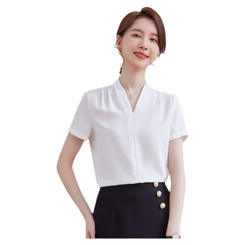 诗璐雅夏季短袖雪纺衬衣女高级感