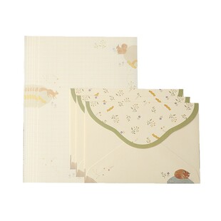 小清新日式唯美花系信封信纸套装创意动物可爱松鼠小猫熊鸟儿卡通格信笺纸用文艺表白情书学生成长礼手写信