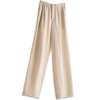 CR复古老钱风亚麻阔腿休闲长裤