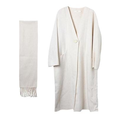 西町村屋慵懒围巾羊毛大衣秋冬新款气质长款双面呢外套XH9D10041