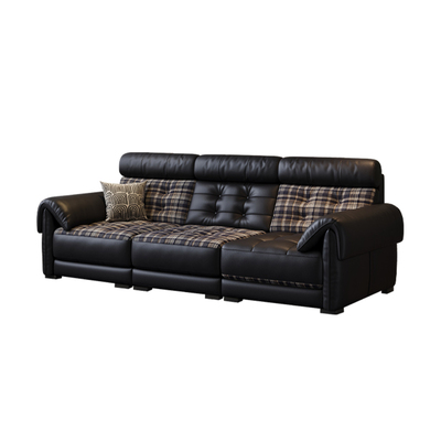 中古风复古油蜡皮沙发皮布两用直排可调节高靠背头层牛皮羽绒沙发