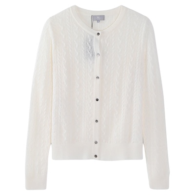 东黎山羊绒圆领绞花开衫外套