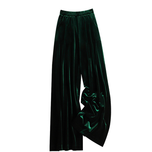 【西江月】国风翡翠绿丝绒阔腿裤子2025新款今年流行爆款休闲裤女