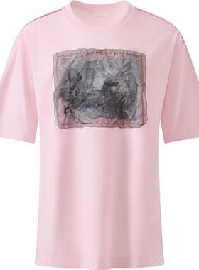 播26夏新品短袖T恤女慵懒落肩袖宽松上衣DDT2YD5654
