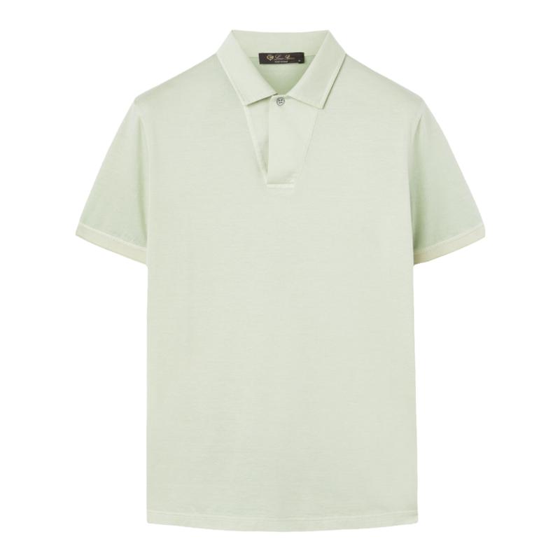 Loro Piana/诺悠翩雅男装棉质和桑蚕丝混纺蔓藤绿短袖Polo衫