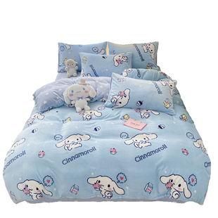玉桂狗儿童被套冬季加绒牛奶绒被罩双面加厚法兰珊瑚绒床上四件套