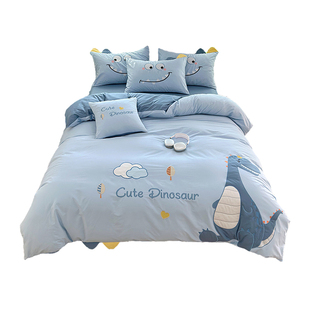 男孩儿童床上用品全棉床单被套可爱卡通100纯棉四件套1.5床笠恐龙
