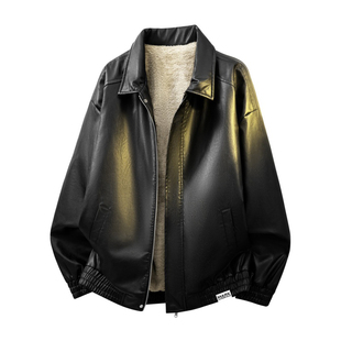 马克华菲翻领皮夹克男士冬季加绒加厚上衣服男款美式复古皮衣外套