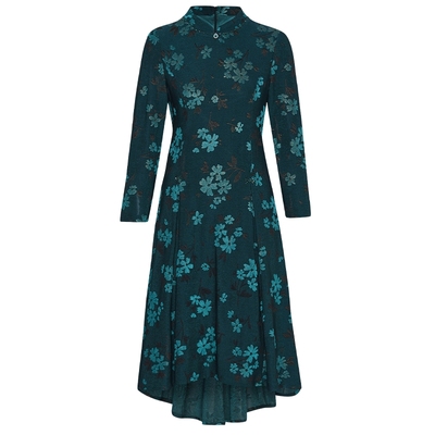 马天奴新中式绿色刺绣旗袍裙