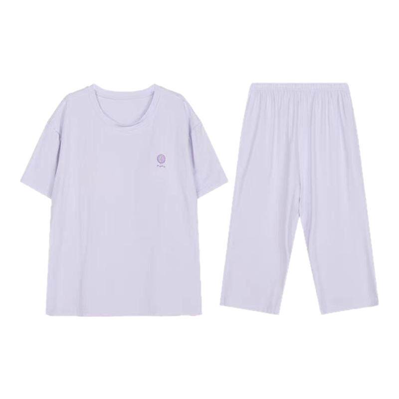 都市丽人LHH2E4女士新款睡衣纯色舒肤棉内加杯垫短袖七分裤家居服