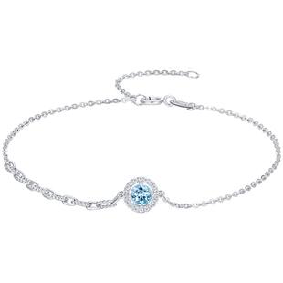 情人节TSL谢瑞麟冰蓝甜心系列18K金钻石手链海蓝宝石63884