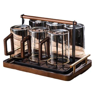 耐高温玻璃茶杯套装木把大容量