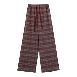 芭依璐2026春装新款格子休闲裤毛呢阔腿裤小个子宽松垂感直筒裤子