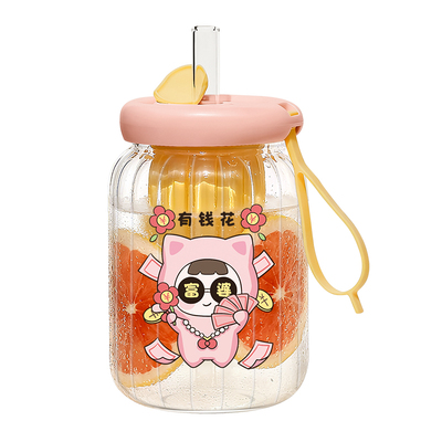 高颜值玻璃杯大容量吸管奶茶杯