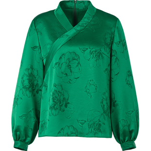 花木深中国风醋酸上衣女新中式改良汉服茶服交领斜襟绿色配马面裙