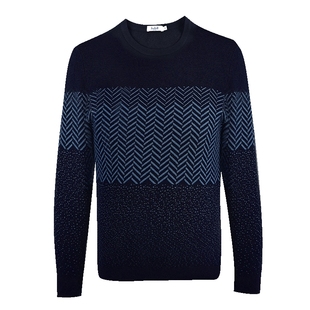 JODOLL乔顿100%绵羊毛毛衣男韩版潮流时尚撞色纹理套头圆领羊毛衫