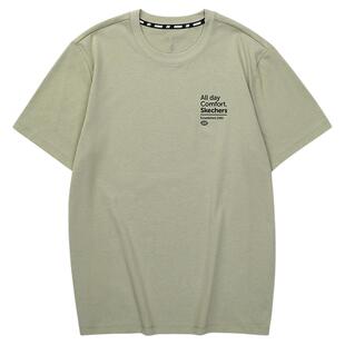 斯凯奇情侣T恤男女款印花体恤凉感舒适户外运动健身速干短袖上衣