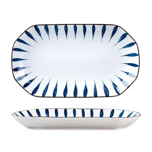 日式鱼盘家用新款陶瓷蒸鱼盘长方形大号盘子餐具创意椭圆形早餐盘