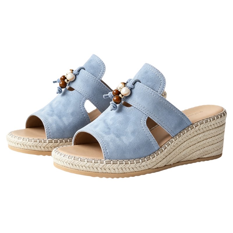 壹家shoes001090羊皮/羊绒坡跟拖鞋女外穿高跟夏季女鞋鞋子百搭
