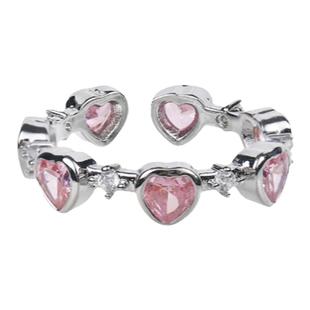 KANSAI新款环绕粉色爱心水钻戒指开口设计小众高级感女生甜酷指环