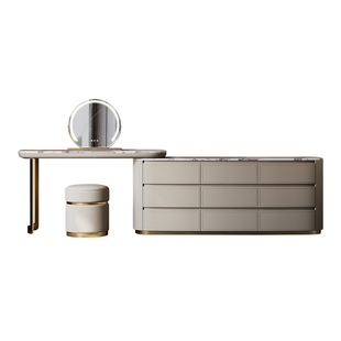 轻奢梳妆台定制大理石高级别墅实木床尾斗柜书桌电视柜一体化妆桌