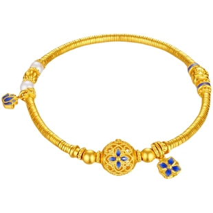 金至尊丰瑞花黄金手链古法金足金999手链珐琅珍珠手链生日礼物