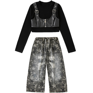 女孩爵士舞服女童潮酷露脐上衣jazz舞蹈服韩舞打歌舞走秀表演出服