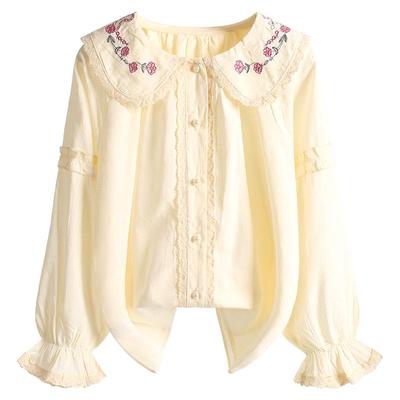 果拉拉女童韩版刺绣花边领衬衫棉