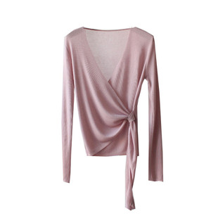 莱赛尔天丝春夏新款设计感交叉绑带简约风针织衫女长袖V领空调衫