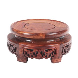 非洲花梨木圆形茶壶鱼缸佛像花瓶花盆底座木质奇石实木托架摆件座