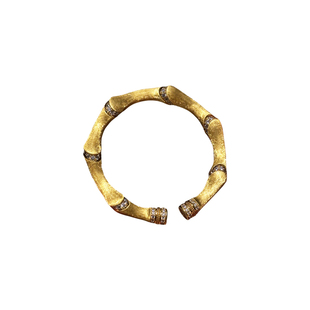 新中式18K金设计师款拉丝竹节手镯女轻奢重工高级感镶钻小众开口